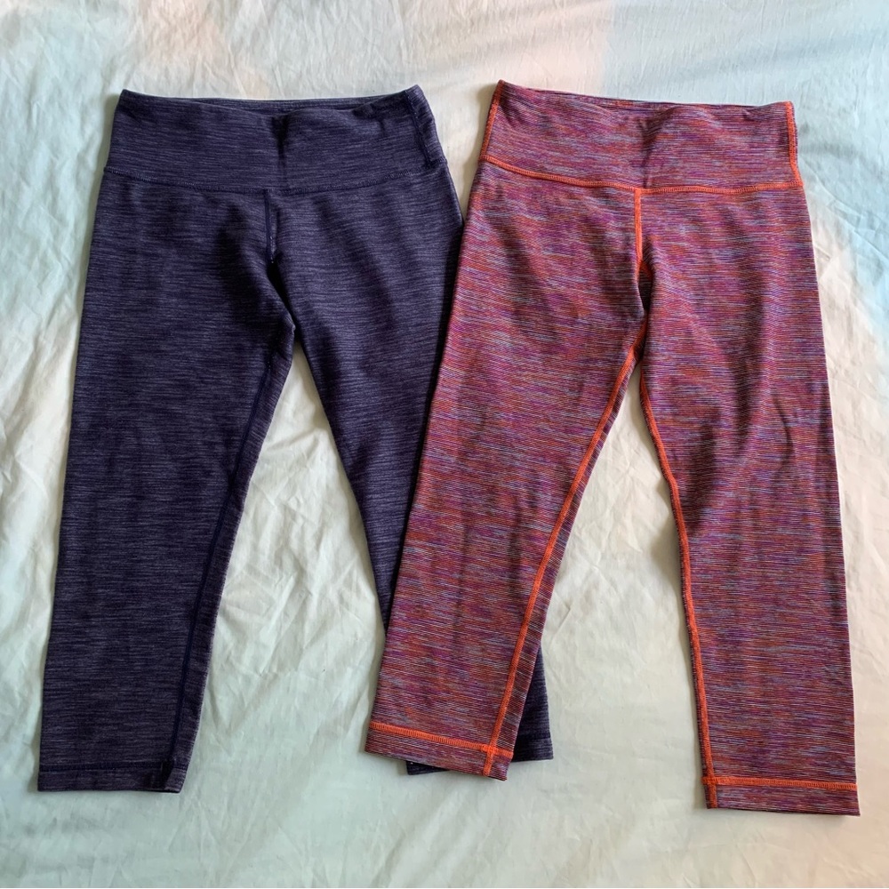 Two Pairs of Lululemon Cropped Leggings in Fun Colors